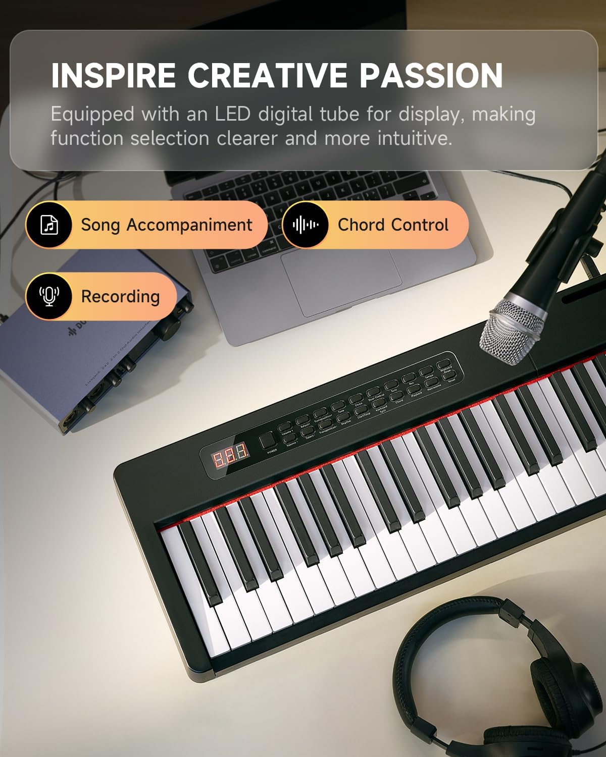 Donner Digital Piano Keyboard Velocity-Sensitive 88 Keys with Removable Piano Stand, Compact Beginner Home Electric Piano with Split Mode, LED Digital Tube for Display, and Triple Pedal DEP-08 - Image 5